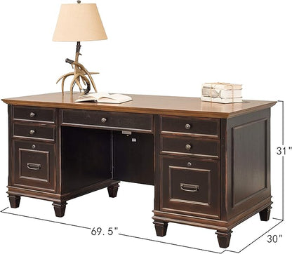 Martin Furniture Hartford Double Pedestal Shaped Desk, Brown - Fully Assembled