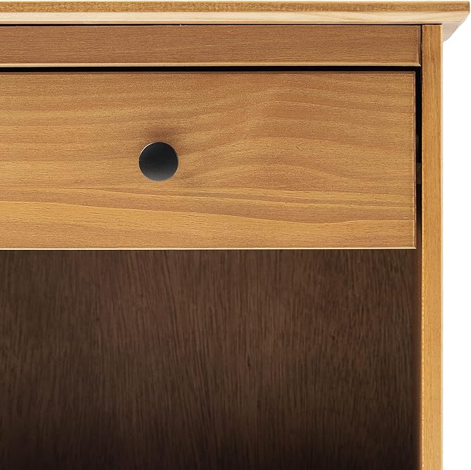 Walker Edison Russ Mid Century Modern 1-Drawer Solid Wood Nightstand Set, 2 Pack, Caramel