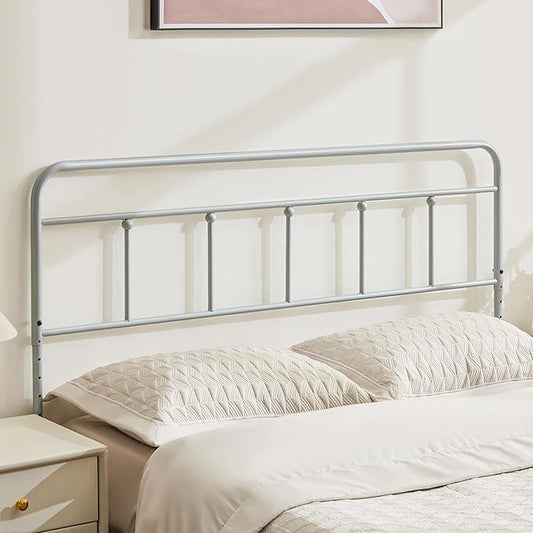 Metal Twin Size Headboard, Sturdy and Durable Iron Headboard Adjustable Height from 34” to 44”, Victorian Vintage Dorm Twin XL Bed Headboards, Farmhouse Head Board, Bed Frame Mount Grey
