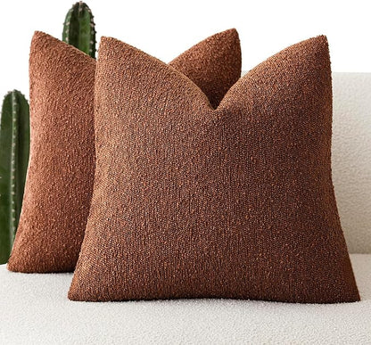 Foindtower Pack of 2 Textured Boucle Throw Pillow Covers Accent Solid Pillow Cases Cozy Soft Decorative Couch Cushion Case for Chair Sofa Bedroom Living Room Home Decor 18x18 Inch Red Taupe