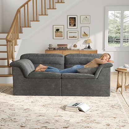 81" Sofa with Deep Seats Oversize, 2 Seater Cloud Couches, Upholstered Corduroy Loveseat for Living Room Bedroom, No Assembly Required, Dark Gray