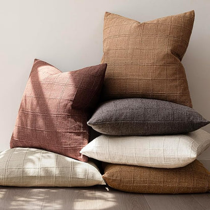 Foindtower Set of 2 Decorative Linen Check Throw Pillow Covers Neutral Farmhouse Vintage Cushion Covers Modern Boho Home Decor for Sofa Chair Couch Bedroom Living Room,24×24 Inch,Autumnal Red