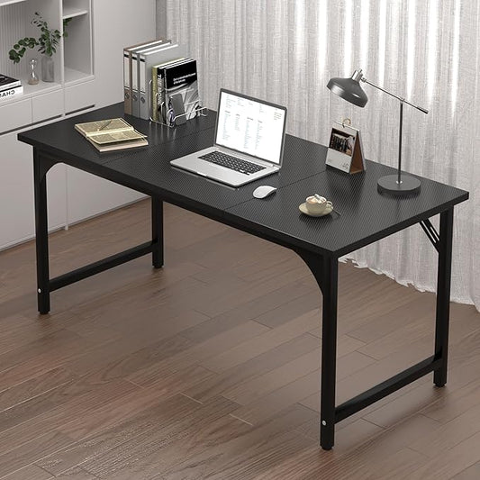 AZN Computer Desk, 55in Computer Desk, Gaming Office Desk w/Carbon Fiber Tabletop, Gaming Office Desk w/Sturdy Metal Frame, Home Office Desks w/Large Legroom for Game Work Study Writing, Black