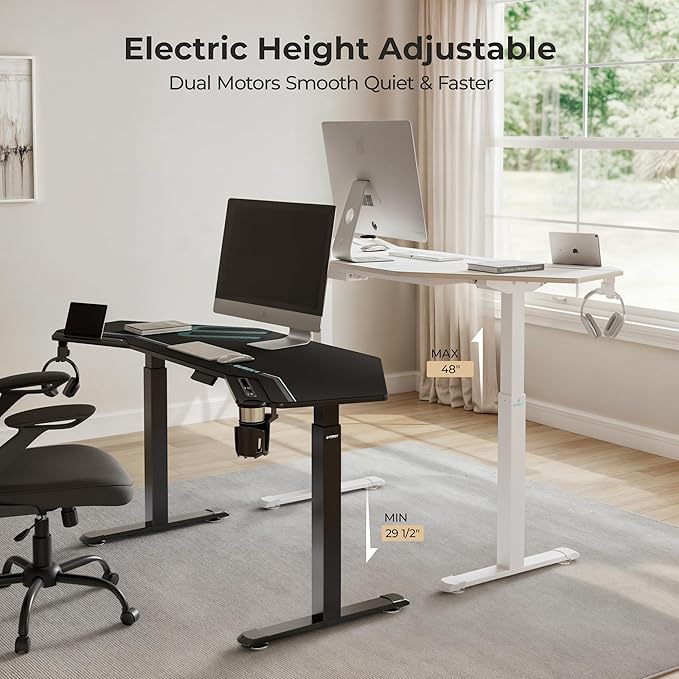 EUREKA ERGONOMIC Standing Desk, 72" Electric Adjustable Height Desk,Wing Shaped Computer Desk Large Music Studio Table, Dual Motor&Slot, Maple