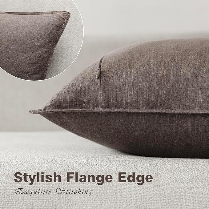 Foindtower Set of 2, Decorative Linen Soild Throw Pillow Covers Soft Accent Euro Cushion Case Farmhouse Neutral Pillowcase for Chair Couch Sofa Bedroom Living Room Home Decor 18 x 18 Inch Light coffee