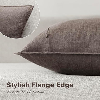 Foindtower Set of 2, Decorative Linen Soild Throw Pillow Covers Soft Accent Euro Cushion Case Farmhouse Neutral Pillowcase for Chair Couch Sofa Bedroom Living Room Home Decor 18 x 18 Inch Light coffee