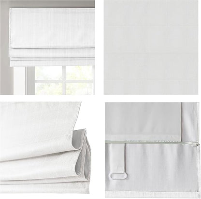 Madison Park Galen Cordless Roman Shade, 27"W x 64"H, Sheen White – Room Darkening, Thermal Insulated, Energy Efficient Window Blind with Subtle Sheen Basketweave Fabric for Privacy