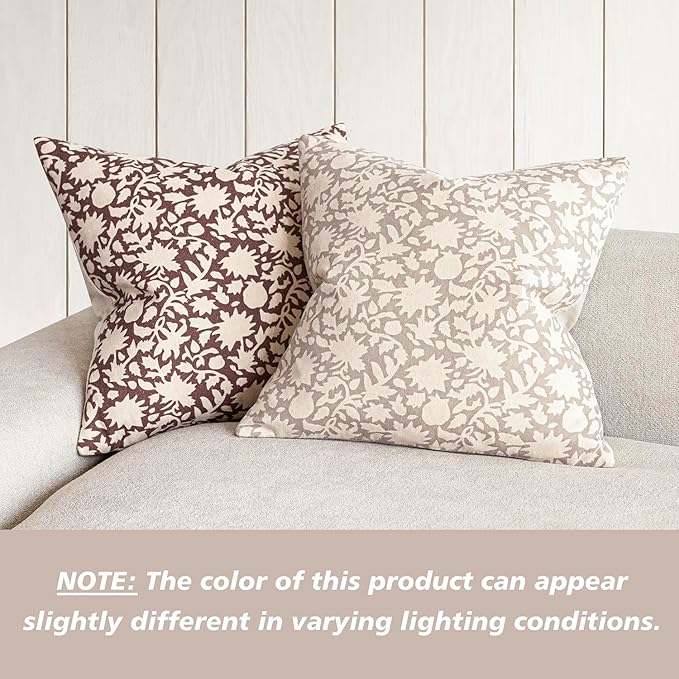 Foindtower Set of 2 Decorative Neutral Floral Throw Pillow Covers Accent Farmhouse Cushion Covers Boho Vintage Pillowcase for Couch Sofa Bedroom Living Room Home Decor,20×20 Inch,Ivory Beige