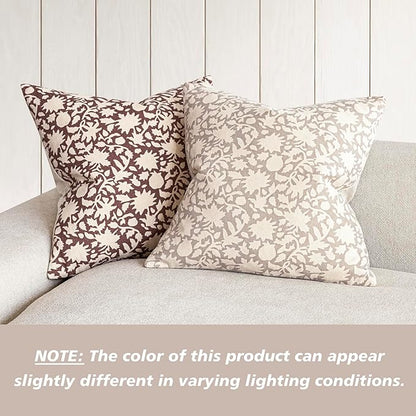 Foindtower Set of 2 Decorative Neutral Floral Throw Pillow Covers Accent Farmhouse Cushion Covers Boho Vintage Pillowcase for Couch Sofa Bedroom Living Room Home Decor,20×20 Inch,Ivory Beige