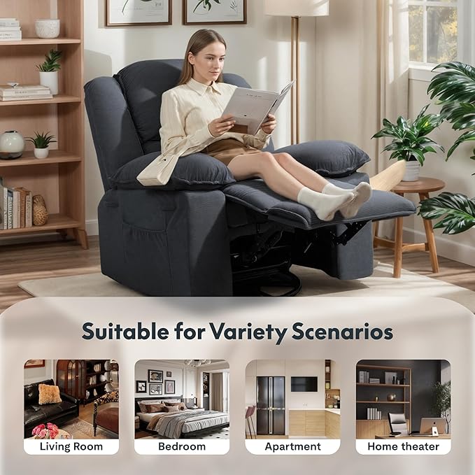 FLEXISPOT Massage Swivel Rocker Recliner Chair for Adults, Rocking Chair Nursery with Massage and Heat, USB Charging Port, 360° Swivel Recliner for Living Room Bedroom Nursery, Blue Gray (XRC2)