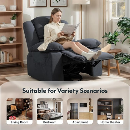 FLEXISPOT Massage Swivel Rocker Recliner Chair for Adults, Rocking Chair Nursery with Massage and Heat, USB Charging Port, 360° Swivel Recliner for Living Room Bedroom Nursery, Blue Gray (XRC2)