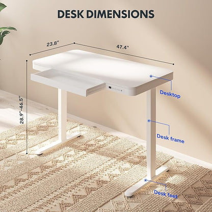 FLEXISPOT Comhar Electric Standing Desk with Drawers Charging USB A to C Port, Height Adjustable 48" Whole-Piece Home Office Computer Laptop Table with Storage (White Top + Frame)