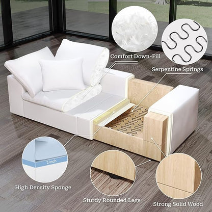 Cloud Modular Sectional Sofa,143" Down Filled Sofa 4 Seat with Chaise,Minimalist Sofa Cover Washable and Replaceable Couches for Living Room,Sectional Sofa Deep Seat White