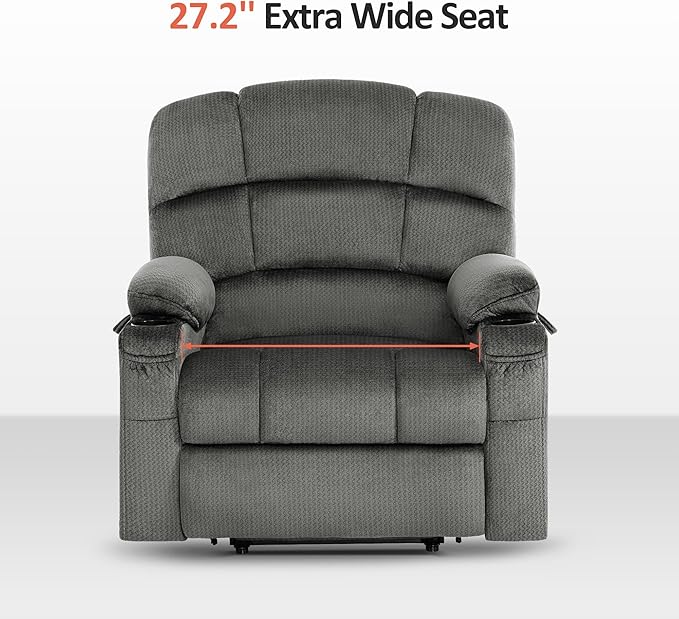 MCombo Oversized Dual Motor Power Lift Recliner Chair Sofa with Massage and Heat for Big Elderly People, Infinite Position, USB Ports, Fabric R7677 (Grey, Medium-Oversize)