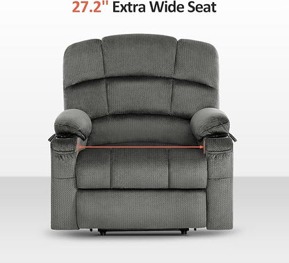 MCombo Oversized Dual Motor Power Lift Recliner Chair Sofa with Massage and Heat for Big Elderly People, Infinite Position, USB Ports, Fabric R7677 (Grey, Medium-Oversize)