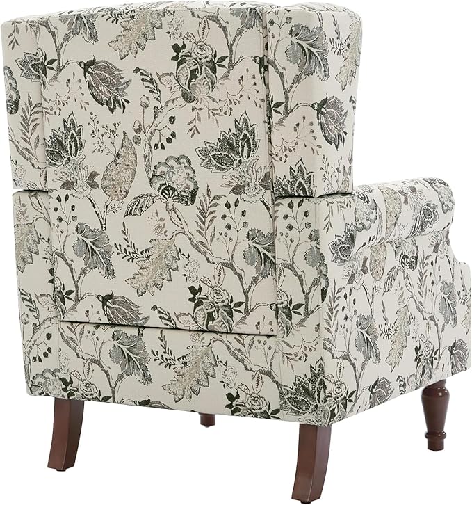 UIXE High Back Floral Accent Chair, Fabric Upholstered Armchair for Living Room, Retro Printed Wingback Arm Chair Nailhead Trim Single Sofa Bedroom Reading Seat - Beige Plants