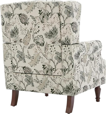 UIXE High Back Floral Accent Chair, Fabric Upholstered Armchair for Living Room, Retro Printed Wingback Arm Chair Nailhead Trim Single Sofa Bedroom Reading Seat - Beige Plants