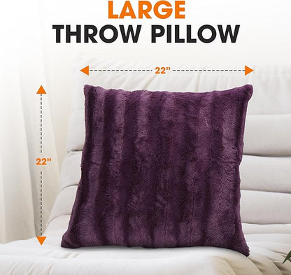 Cheer Collection Faux Fur Throw Pillows - Decorative Pillows for Couch, Bed Throw Pillows, Purple Accent Pillows for Bedroom or Living Room Aesthetic, Set of 2 Furry Throw Pillows, 22" x 22"