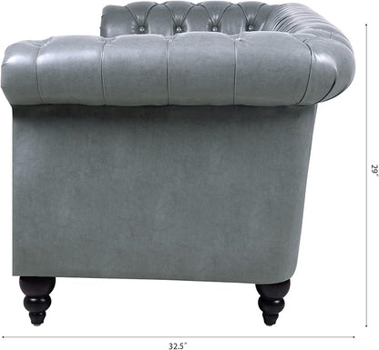 LEVNARY Chesterfield Sofa, Classic Tufted Upholstered Leather Couch, Modern 3 Seater Couch Furniture with Tufted Back for Living Room Office (Gray)