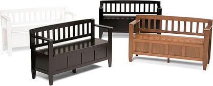 SIMPLIHOME Brooklyn Entryway Storage Bench - 48 inch Wide Solid Wood Storage Seat in Coffee Brown, Contemporary Bench for Entryway or Living Room with Lift-Up Lid and Slatted Backrest