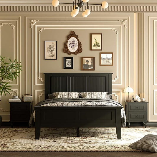 Scurrty Antique Style Wood Headboard Queen Size, Modern Headboard with Vintage Wood Frame, Bedroom Furniture (Black)