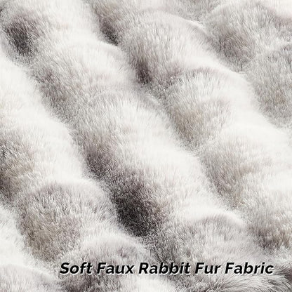 FUTEI Grey White Decorative Throw Pillow Covers 18x18 Inch Set of 2,Soft Fuzzy Faux Rabbit Fur Cushion Covers with Raised Texture,Neutral Boho Home Decor for Couch Bed Living Room