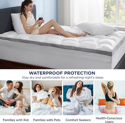 Bedsure 4 Inch Memory Foam Mattress Topper Twin Size, Dual Layer 2.5 Inch Gel Memory Foam & 800 GSM Waterproof Pillow Top Cooling Mattress Pad with 8-21 Inch Deep Pocket (Twin, 39x75 Inches)