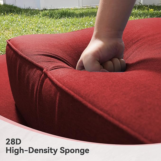 Luxury 6" Outdoor Cushions for Patio Furniture, 24x24x6" Thick Seat Cushion Set of 3, Fade Resistant Couch Chair Replacement Cushions High Density Deep Wicker Chair Cushion w/ Removable Cover, Red