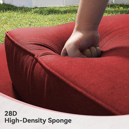 Luxury 6" Outdoor Cushions for Patio Furniture, 24x24x6" Thick Seat Cushion Set of 2, Fade Resistant Couch Chair Replacement Cushions High Density Deep Wicker Chair Cushion w/ Removable Cover, Red
