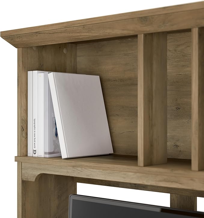 Bush Furniture Salinas L Shaped Desk with Hutch, File Cabinet and 5 Shelf Bookcase | 3 Piece Home Office Furniture Set in Reclaimed Pine | L Shaped Corner Table with Storage