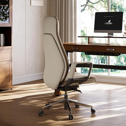 EUREKA ERGONOMIC Alto Leather Desk Chair, Silicone Leather Office Chair with Wheels, High Back Office Chair, Executive Office Chair Comfy for Home & Office, Off-White