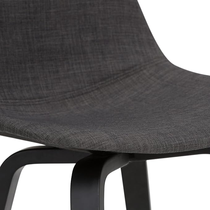SIMPLIHOME Randolph Counter Stools (Set of 2) - 28 Inch Seat Height Upholstered Bentwood Kitchen Seats in Charcoal Grey Black Linen Look Fabric, Mid Century Seating with Curved Backrest and Footrest