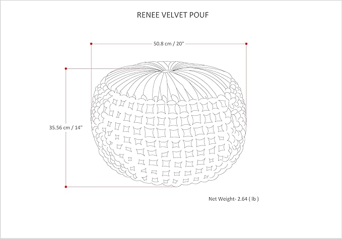 SIMPLIHOME Renee Boho Round Pouf in Slate Grey Velvet Fabric for the Living Room, Bedroom and Kids Room