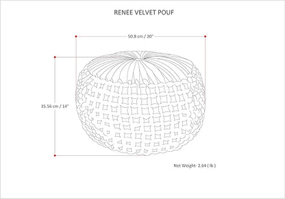 SIMPLIHOME Renee Boho Round Pouf in Teal Velvet Fabric for the Living Room, Bedroom and Kids Room