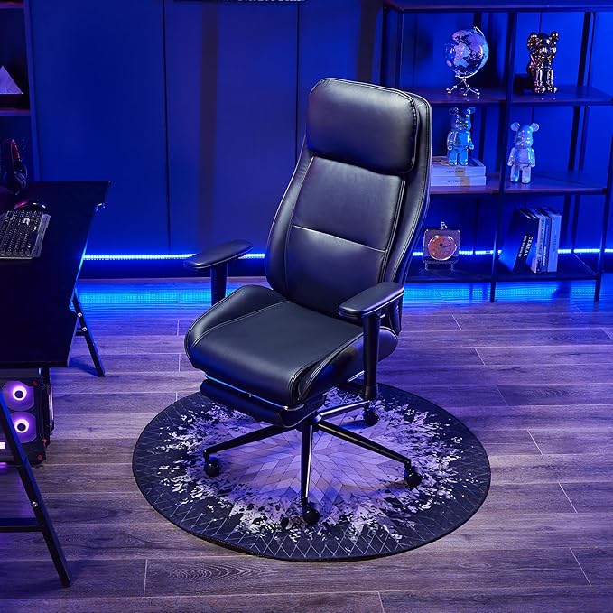 Ergonomic Home Office Chair with Footrest,Modern Faux Leather Reclining Chair,High Back Video Game Executive Computer Chairs with Adjustable Armrest & Lumbar Support,360°Swivel (Black)