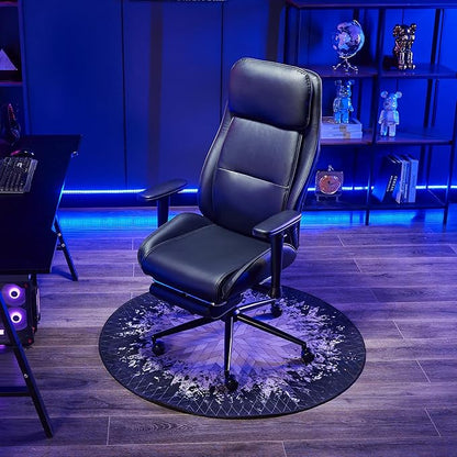 Ergonomic Home Office Chair with Footrest,Modern Faux Leather Reclining Chair,High Back Video Game Executive Computer Chairs with Adjustable Armrest & Lumbar Support,360°Swivel (Black)