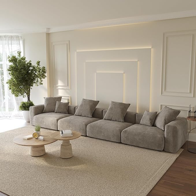 WJShome Modular Sectional Sofa Couch,181.1inch Oversized 4 Seater Couch, Upholstered with Corduroy Fabric Couches with 6 Pillows,Cushion Covers Removable& Washable