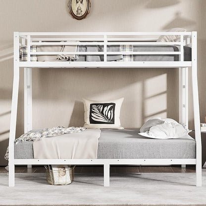 Bellemave Twin Over Full Bunk Bed for Teens, Twin Over Full Bunk Bed Frame with 2 Side Ladder and Full Length Guardrail, Easy Assemble Bunkbeds, Noise Reduced, Mattress Not Included, White