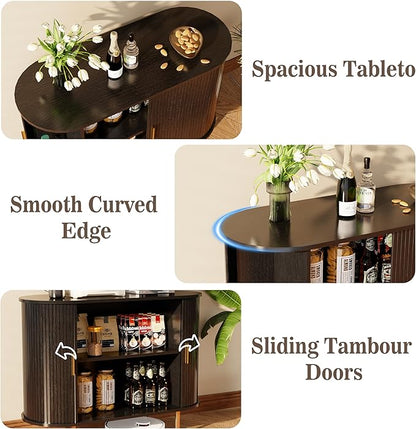 DHH Storage Cabinet, Fluted Sideboard Buffet Cabinet with Tambour Sliding Doors& Adjustable Shelf, Accent Coffee Bar Console Table for Kitchen, Living Room, Entryway (Black, 40 Inch)