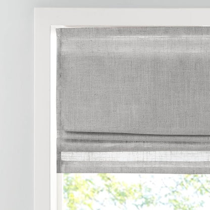 Madison Park Kyler Cordless Roman Shades - Single Panel, Lightweight Linen Blend Fabric, Natural Design, Easy Installation, Light Filtering Window Blind, Bedroom, Living Room Decor 31" W x 64" H Grey