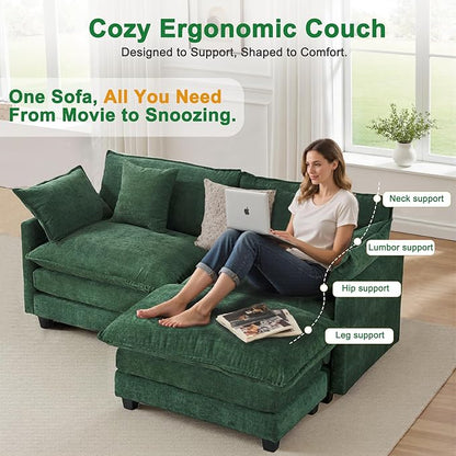 Cloud Chenille L-Shaped Sofa with Ottoman, 77" Space Saving Sectional Loveseat with Chaise, for Small Spaces, Easy Assembly, 1YR Warranty