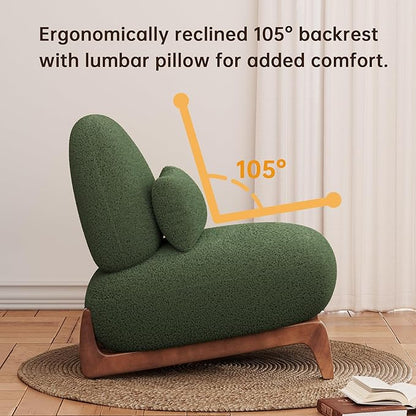 Morden Fort Modern Accent Chairs Set of 2, Sturdy Tilted Wood Legs with Thick Cushion Comfy Lumbar Pillow Armless Reading Chairs for Living Room Lounge Bedroom - Forest Green