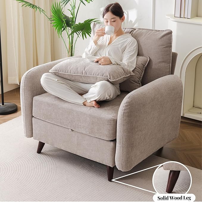 Oversized Accent Chair Set of 2,All Seats Storage,Comfy Armchair,24.5'' Deep Seat,Upholstered Living Room Chairs,Reading Chair for Bedroom,Office,Chenille,Khaki