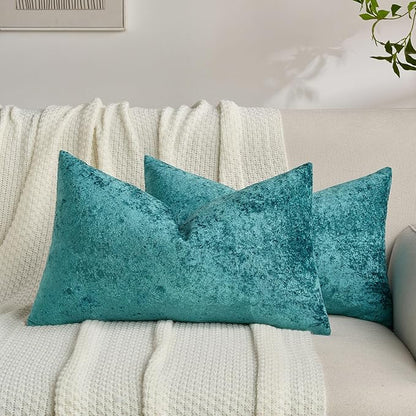 FUTEI Teal Flannel Throw Pillow Covers 12x20 Inch Set of 2,Soft Dimensional Textured Lumbar Pillow Cases,Modern Home Decor for Couch Living Room