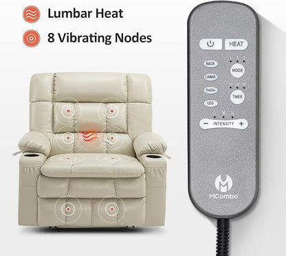 MCombo Dual Motor Power Lift Recliner Chair for Elderly, Lay Flat Lift Chair with Heat and Massage, Petite Wide Lift Chair, Cup Holders, USB A&C Ports, Faux Leather R7894 (Cream White, Small-Wide)