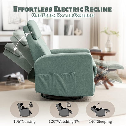 Power Swivel Recliner Chairs for Adults, Electric Glider Rocking Chair Nursery, Glider Recliner Nursery Chair with Classified Side Pocket, Nursery Rocking Chairs with USB and Type-C Ports
