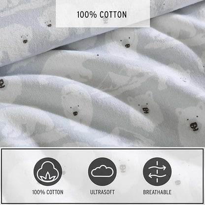 Eddie Bauer - Flannel Sheets Twin Size, Anti-Pilling & Wrinkle Resistant Cotton, Touchably Soft for All-Season Comfort - Bed Sheets with Matching Pillowcase & Fitted Sheet (Explorer Bears Grey)