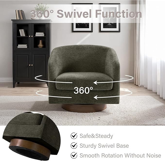 Lumibee Swivel Accent Chair, Chenille Fabric Swivel Barrel Chair for Living Room, Modern Comfy Upholstered Round Armchair Single Sofa Chair for Bedroom, Club-Tan