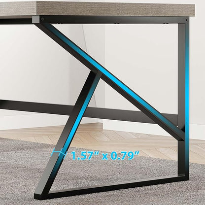 HSH Gray Computer Desk, Industrial Wood and Metal Home Office Desk, Farmhouse Rustic PC Laptop Desk for Executive Work Writing Study Gaming, Modern Simple Bedroom Computer Table, Light Grey Oak, 55 In