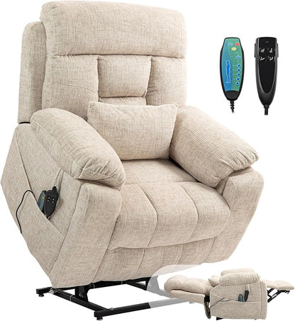 Power Lift Chair Lay Flat Recliner Infinite Position Electric Dual Motor Stand Up Lift Chair with Massage and Heat for Adults,Heavy Duty Recliners with 2 Remote Controls and Two Cup Holders